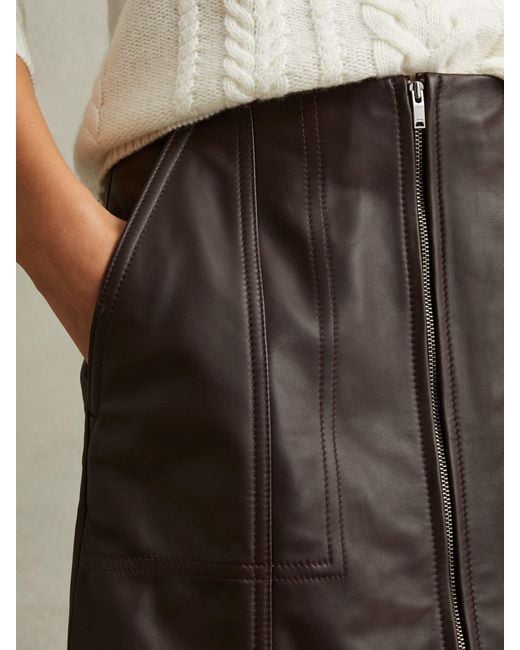 Reiss Natural Leather Zip-Front Mini Skirt