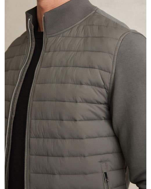 Reiss Gray Freddie - Sage Hybrid Quilt And Knit Zip-through Jacket, Xl for men