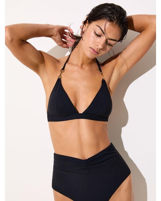 Reiss Maisie - Black High-waisted Ruched Bikini Bottoms, Us 10