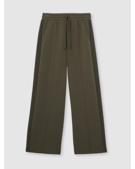 Reiss Bella - Khaki Green Premium Interlock Wide-leg Joggers, L Regular (uk 16-18)