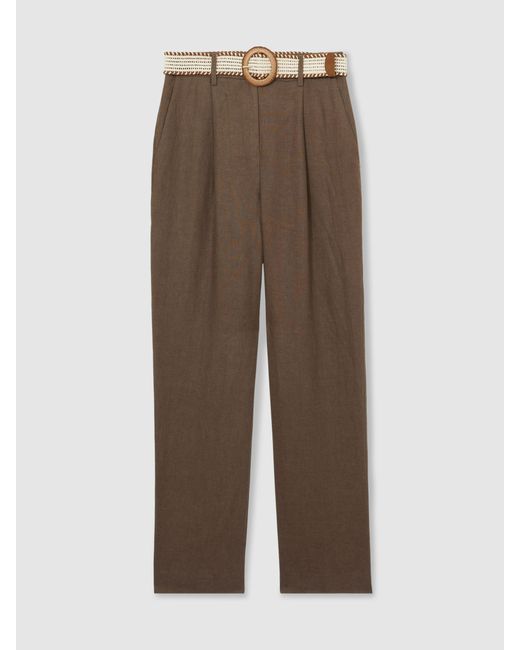 Reiss Natural Linen Belted Tapered Trousers