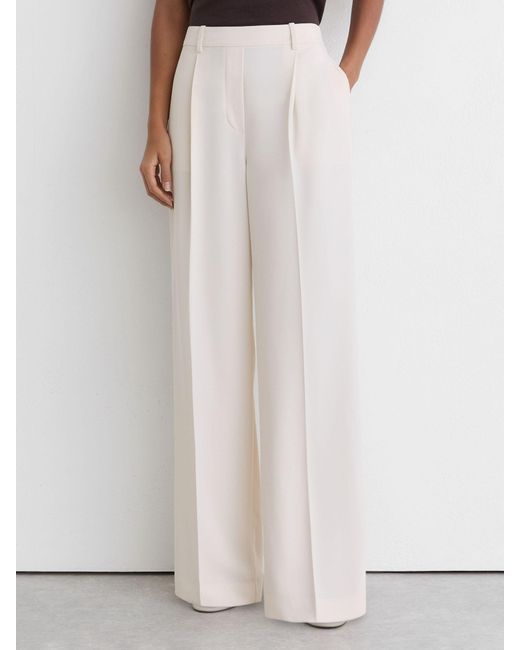 Reiss Natural Eden Petite Elasticated-Waist Wide-Leg Twill Trousers