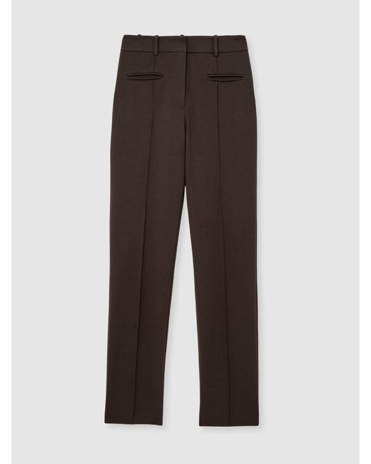 Reiss Natural Norla - Chocolate Brown Pintuck Tapered Trousers, Us 0