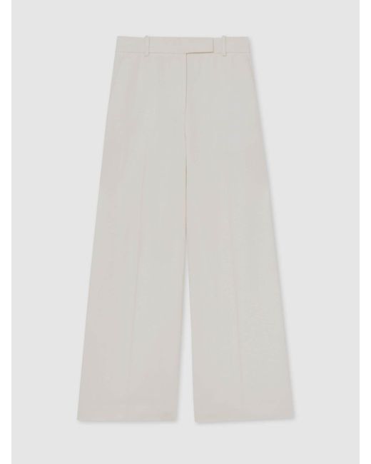 Reiss White Linen-Blend Wide-Leg Trousers