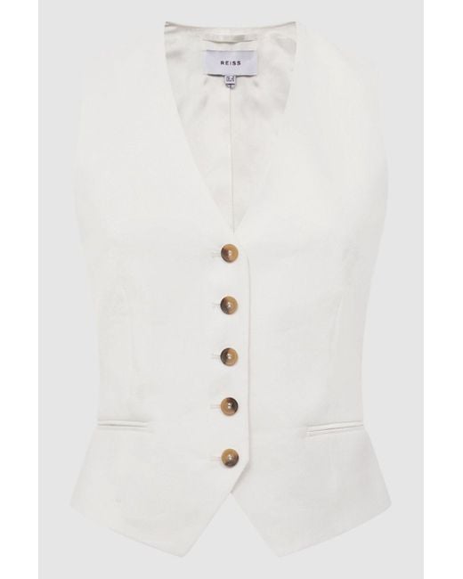 Reiss Hollie - White Linen Tailored Waistcoat, Us 0