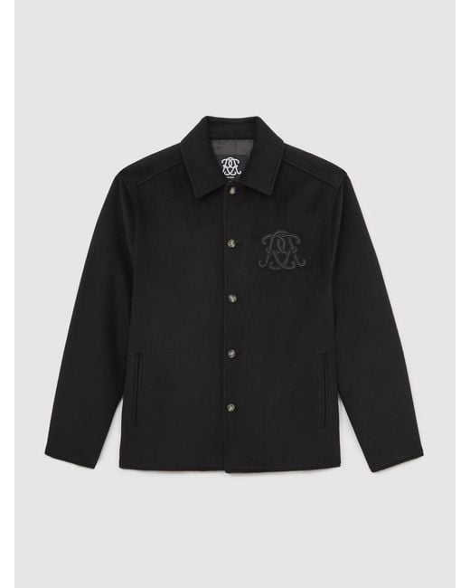 Reiss Champ Monogram Wool-Blend Relaxed Overshirt in Black für Herren