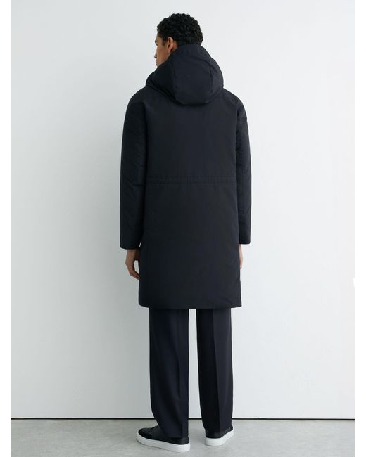 Reiss Blue Quilted Hooded Mid-Length Puffer Coat for men