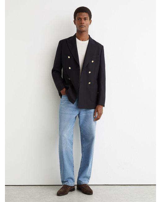 Reiss Blue Db - Navy Captain Db Hopsack Double-breasted Blazer Classic-fit With Wool, 42 for men