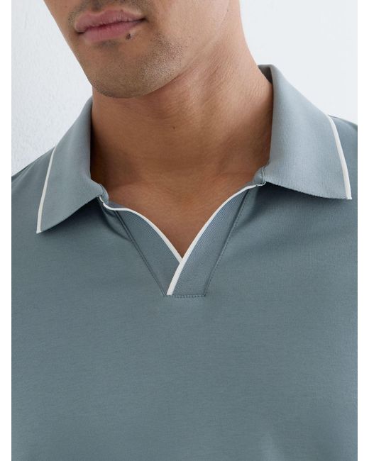 Reiss Blue Air-Water Cotton Tipped Polo Shirt for men