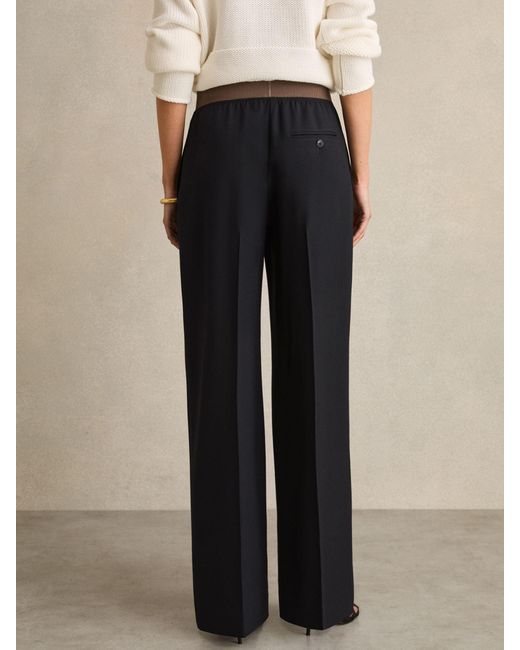 Reiss Natural Wilde - Navy Wide-leg Elasticated-waist Trousers, Us 0 R