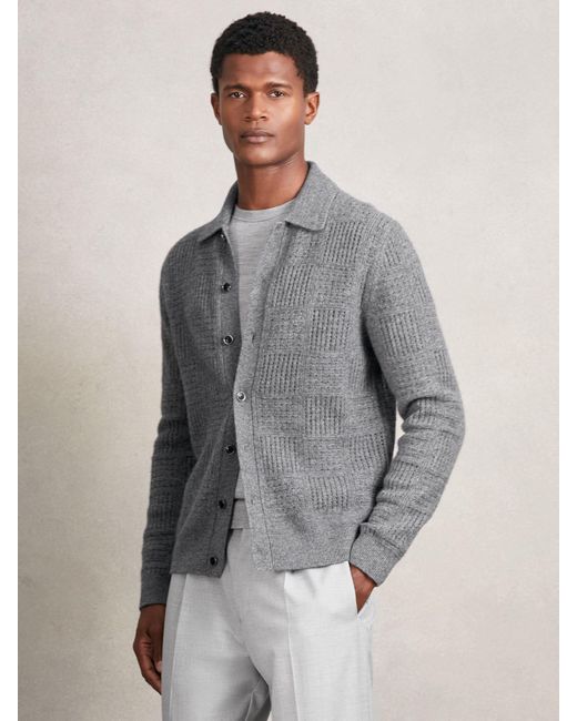 Reiss Gray Wool Button Through Collared Cardigan for men