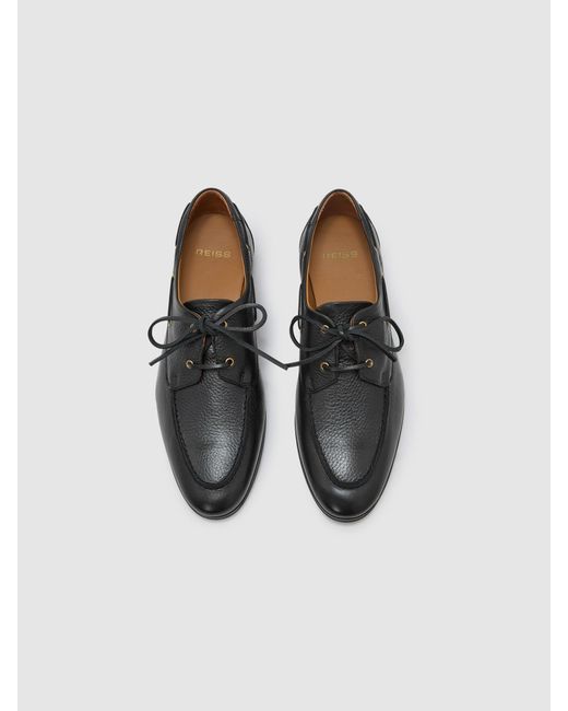 Reiss Blue Leather Low-Profile Boat Shoes for men