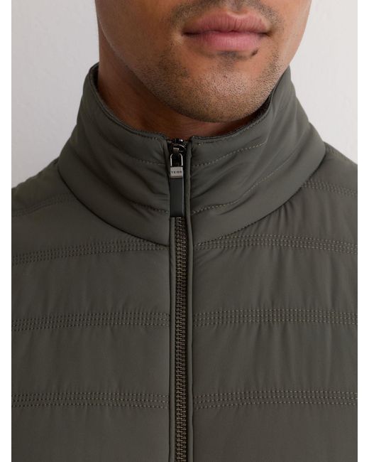 Reiss Gray Quilted Funnel-Neck Knitted Gilet for men
