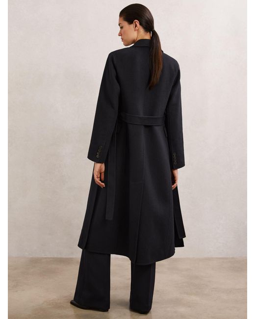 Reiss Blue Brogan - Navy Double-breasted Blindseam Coat Wool-blend, Us 6