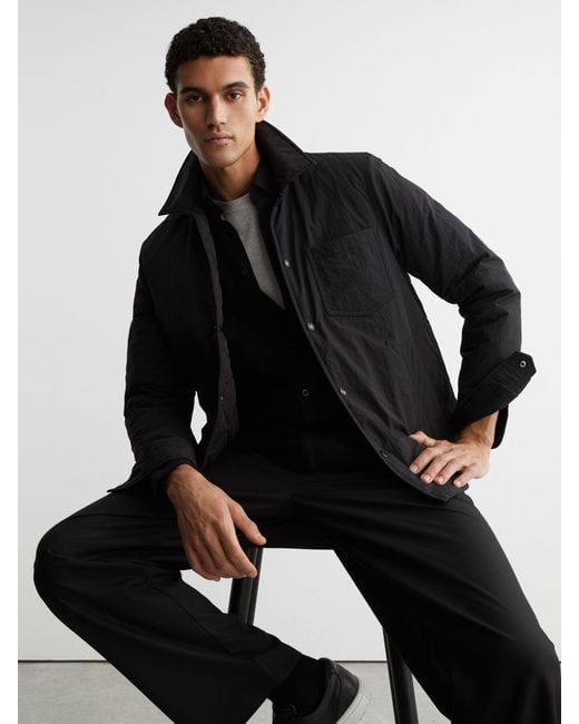 Reiss Black Quilted Press-Stud Overshirt for men