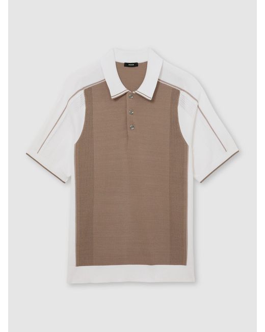 Reiss Natural Camel & Colour-Block Knitted Polo Shirt for men