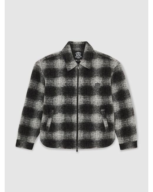 Reiss Natural Barton - Black/white Monogram Embroidered Relaxed Overshirt With Wool, Xl for men