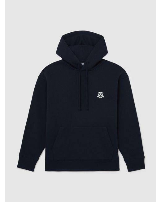 Reiss Blue Monogram Embroidered Relaxed Hoodie for men