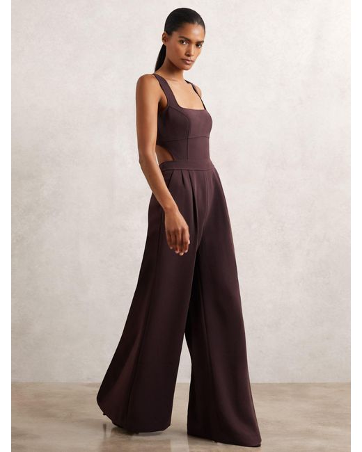 Reiss Red Wide-Leg Cut-Out Jumpsuit