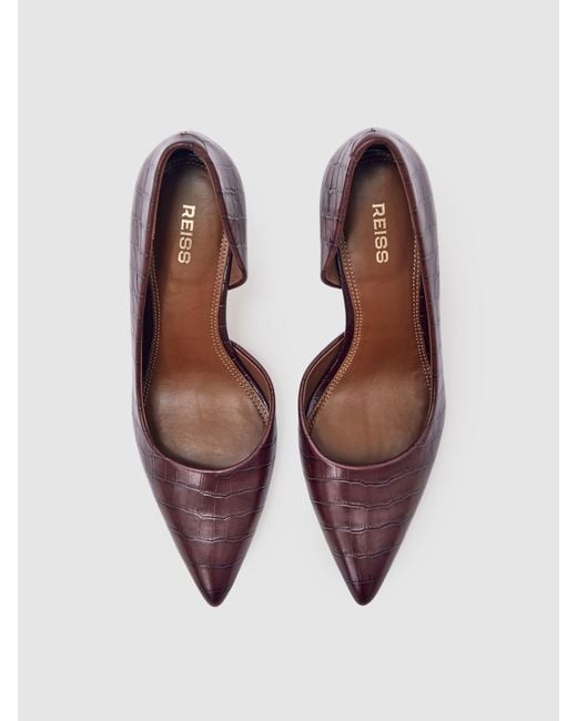 Reiss Purple Leather Crocodile-Effect Court Shoes
