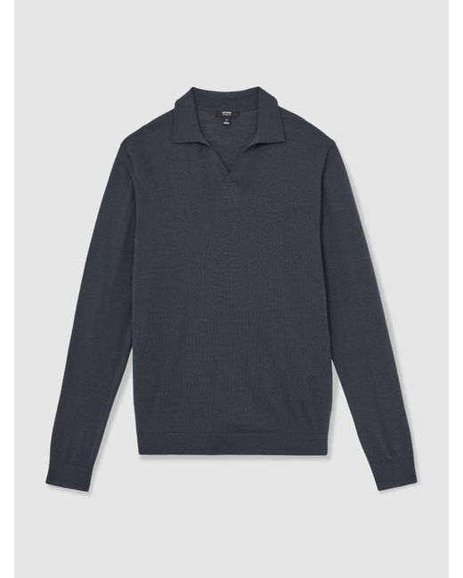 Reiss Blue Wool Open-Collar Polo Shirt for men