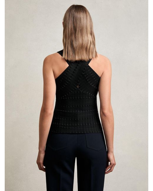 Reiss Blue Alex - Black Cross Neck Textured Top, L (us 12-14)