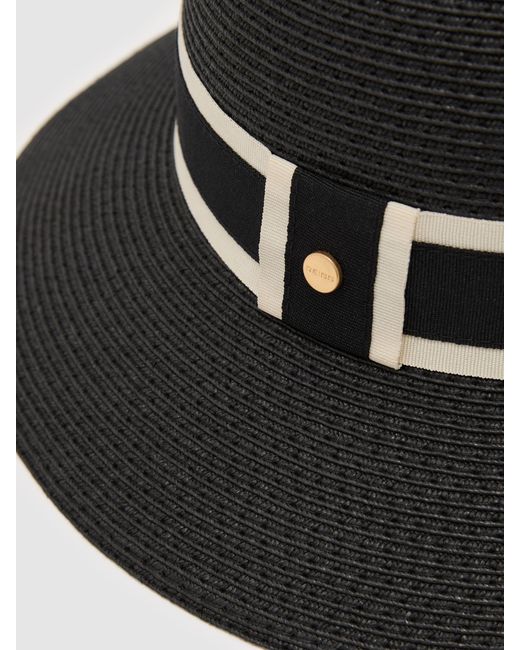 Reiss Black Ribbon-Trim Straw-Effect Hat, S & M