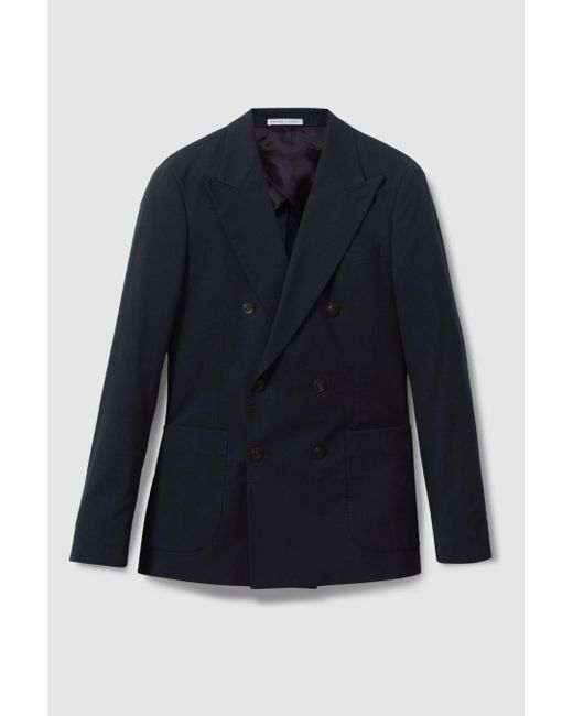 Reiss Blue Seare - Navy Double Breasted Cotton Blend Blazer for men