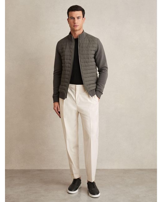 Reiss Gray Freddie - Sage Hybrid Quilt And Knit Zip-through Jacket, Xl for men