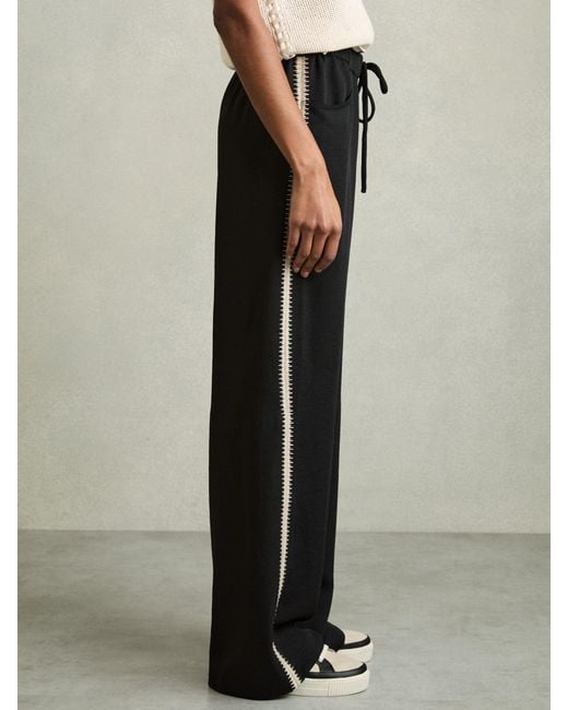 Reiss Black Wide-Leg Embroidered Trousers