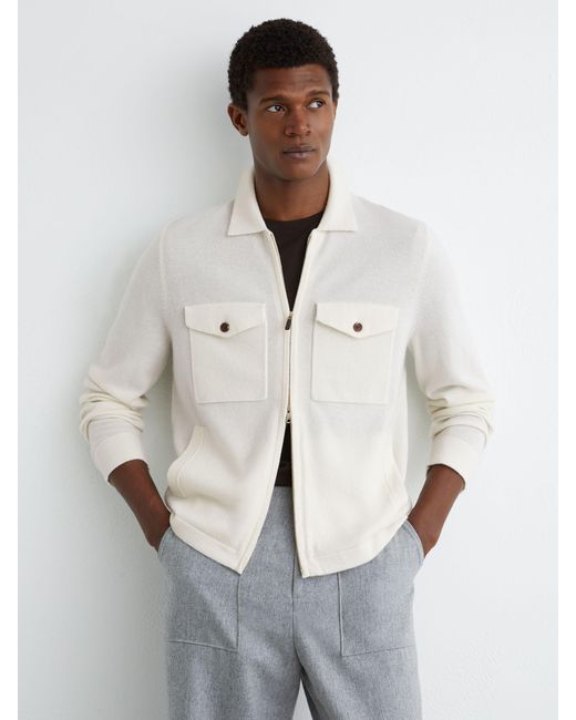 Reiss Natural Wool Knitted Zip-Through Overshirt for men