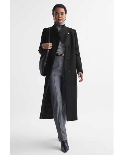 Reiss Mischa - Black Tailored Wool Blend Longline Coat