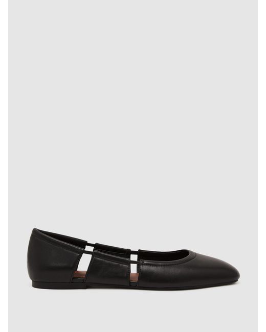 Reiss Brown Leather Cut-Out Ballet Flats