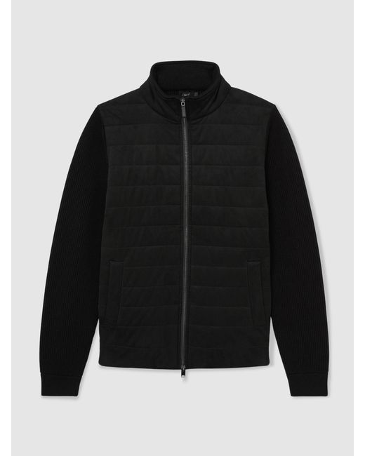 Reiss Black Quilted Hybrid Zip-Through Jacket for men