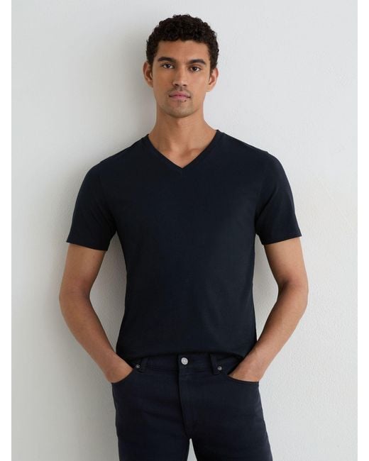 Reiss Black Dayton Pack-Pack Cotton V-Neck Tailored-Fit T-Shirts for men