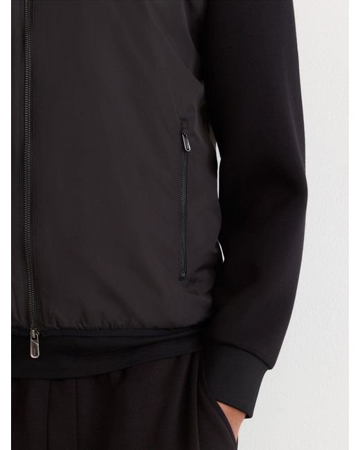 Reiss Black Interlock Hybrid Zip-Through Hooded Jacket for men