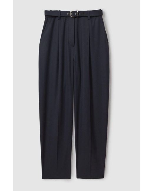 Reiss Natural Freja - Navy Tapered Belted Trousers, Uk 4 R
