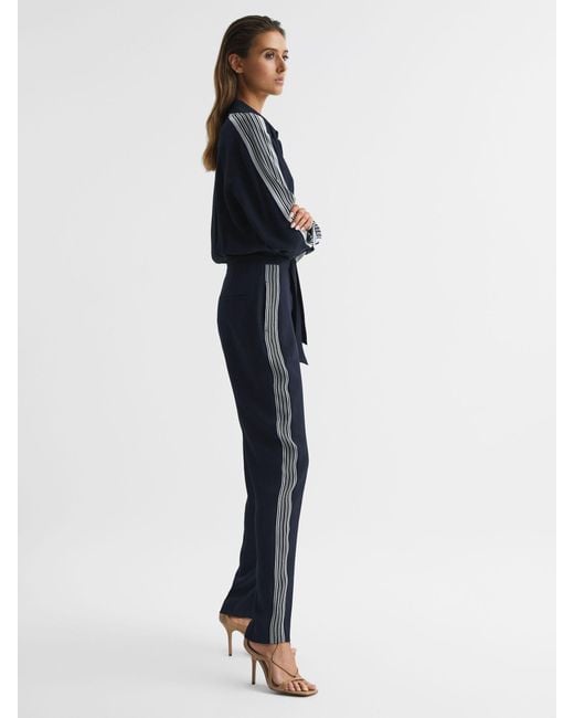 Reiss Blue Long Sleeve Jumpsuit