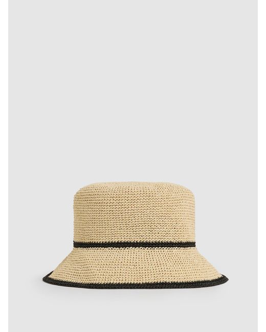 Reiss Natural Tipped Straw Bucket Hat, S & M