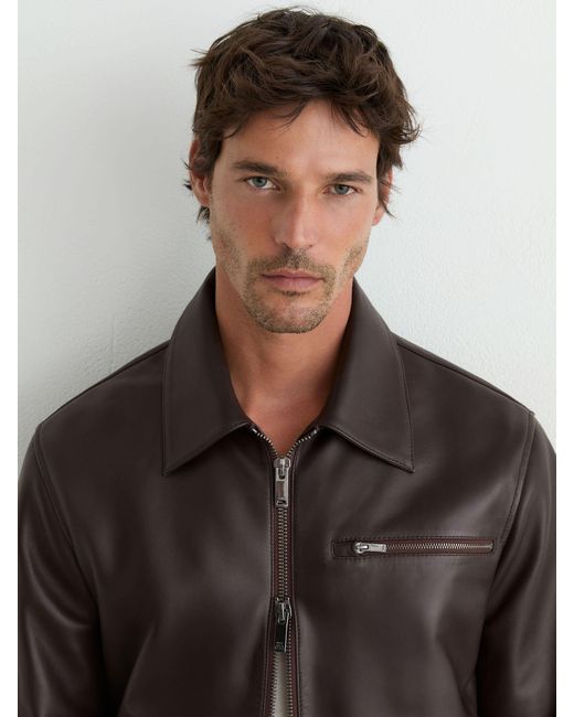 Reiss Black Leather Zip-Through Jacket for men