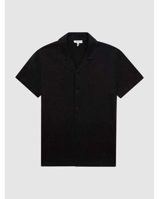 Reiss Caspa - Black Mercerised Jersey Cuban Collar Shirt, Xl for men