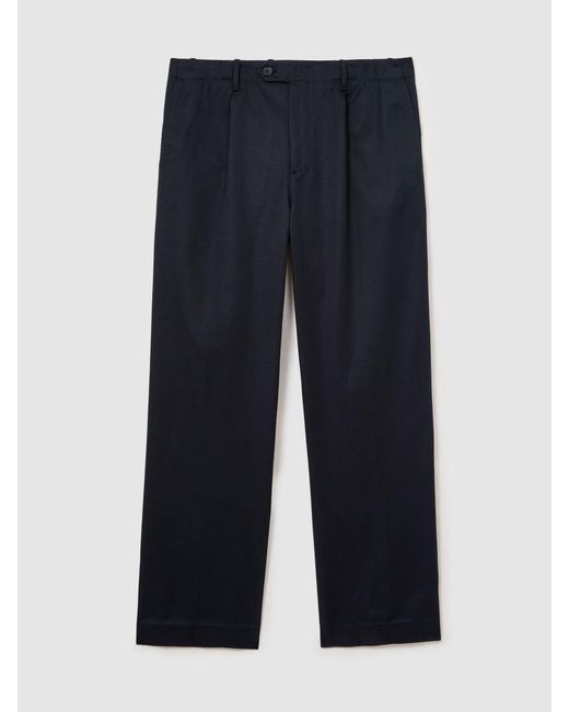 Reiss Blue Look - Navy Cotton Slub Pleated Relaxed-fit Trousers, 28 for men