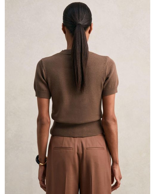 Reiss Brown Cotton And Wool Crew-Neck Top