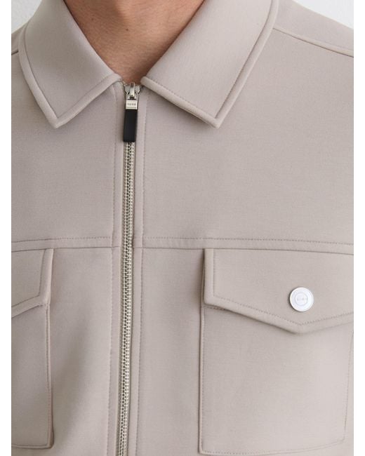 Reiss Natural Medina - Stone Premium Interlock Zip-through Overshirt, L for men