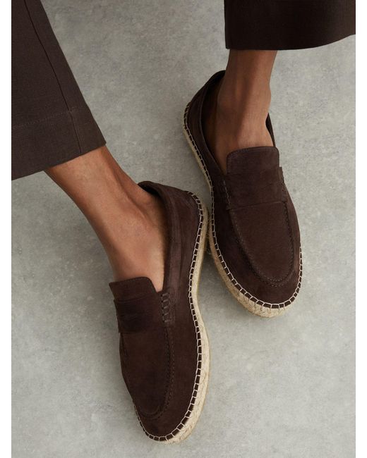 Reiss Brown Suede Penny Loafer Espadrilles for men