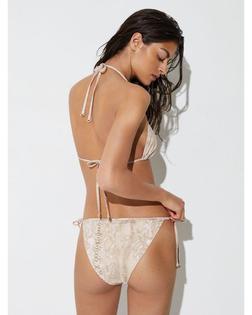 Reiss Brown Snake-Print Side-Tie Bikini Bottoms