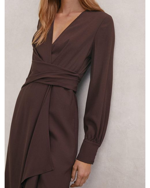 Reiss Natural Wrap-Front Draped Midi Dress