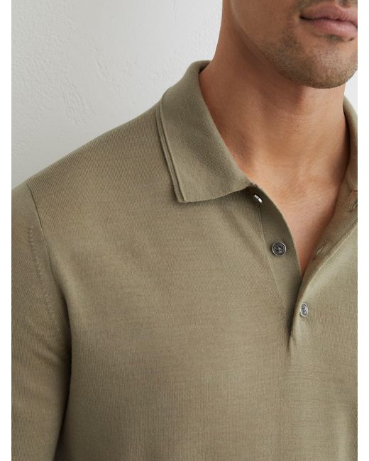 Reiss Natural Merino Wool Long-Sleeve Polo Shirt for men
