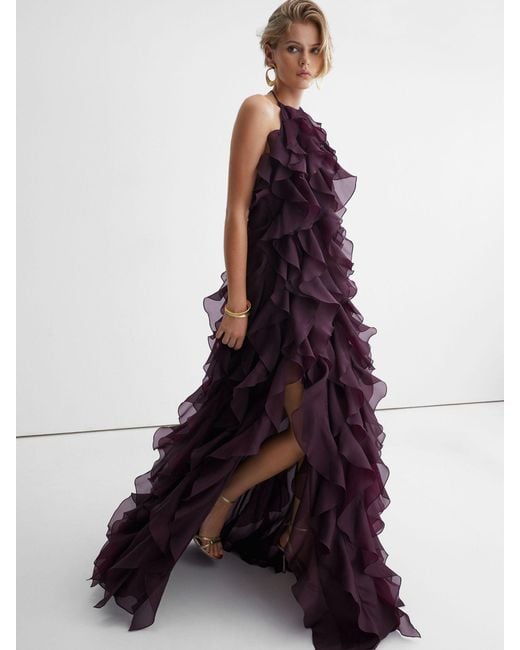 ATELIER Purple Silk-Organza Ruffle Maxi Dress