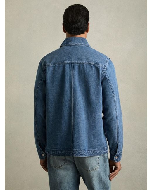 Reiss Blue Cotton-Denim Button-Through Overshirt for men